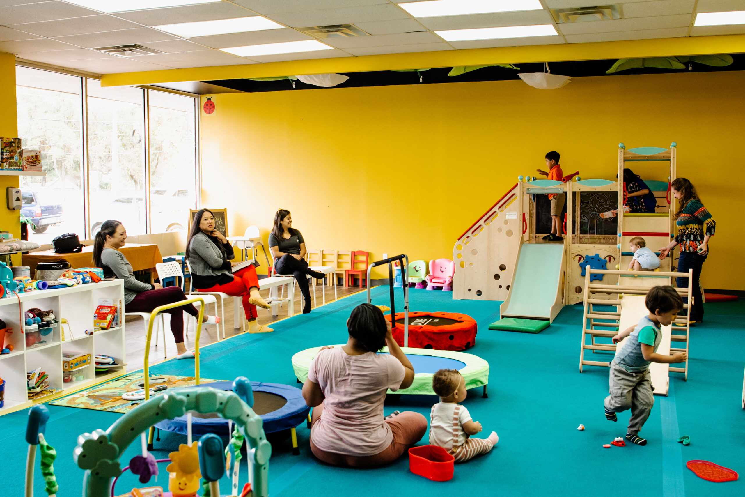 Parents and caregivers can relax while their children play.
